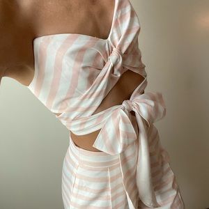 Sabo Skirt Pink & White Crop Top + Pant Set